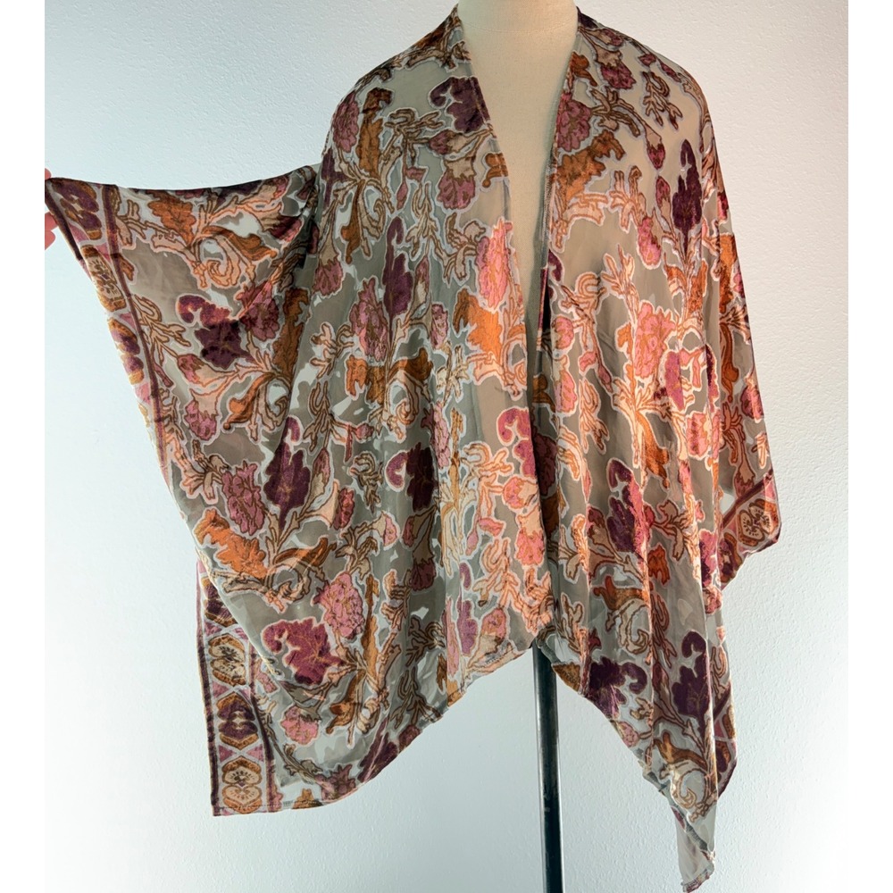 World Market Burnout Floral Velvet Kimono Cardigan Boho Fairy Grunge Y2K Hippie